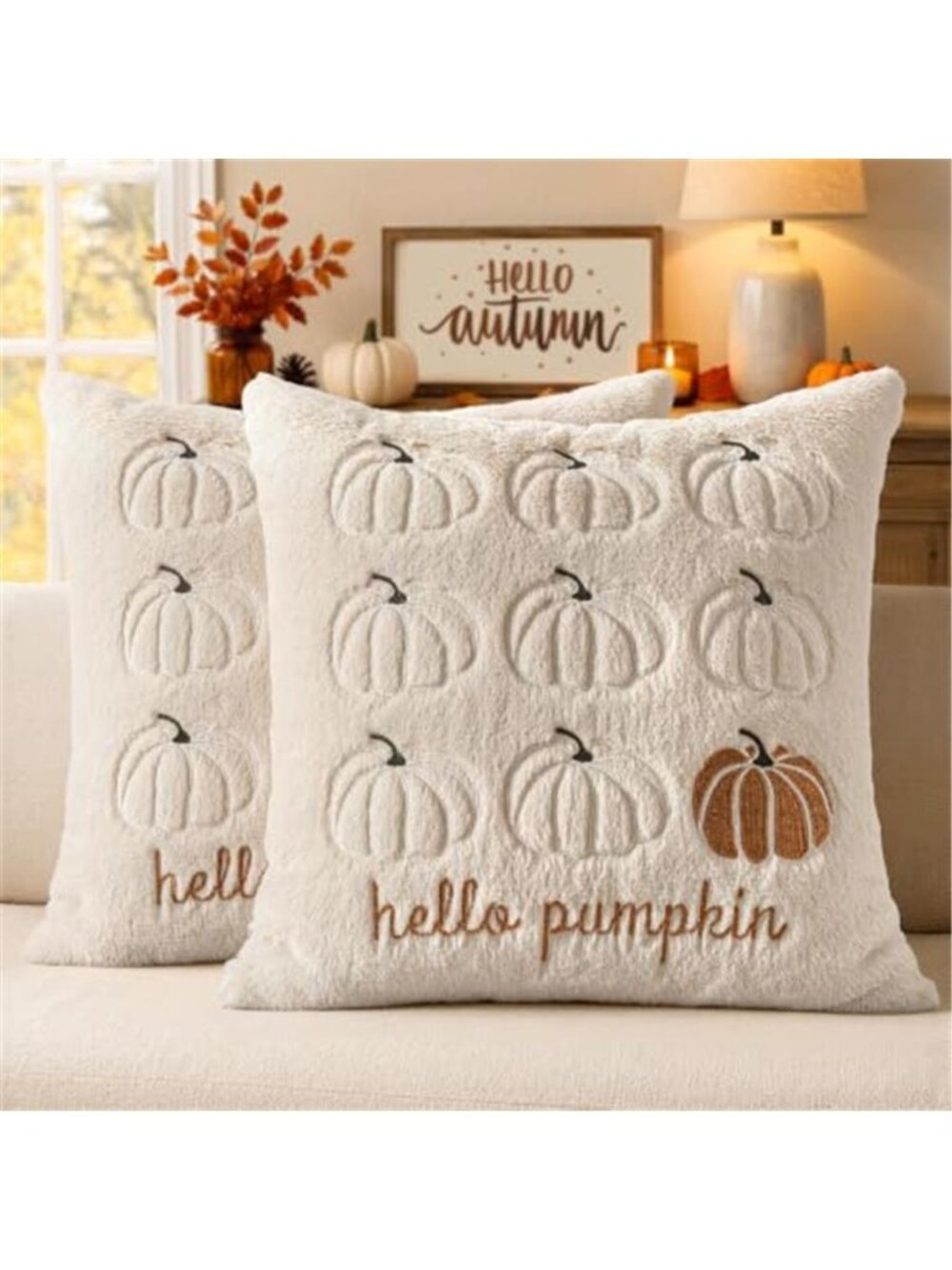 Fall Pumpkin Pillow Covers 18x18 Beige Fall Decor